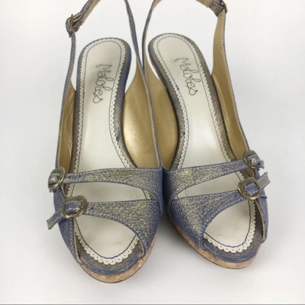 Maloles Womens 36 5.5 - 6 Purple Gold Metallic Leather Wedge Sandals Heels Shoes